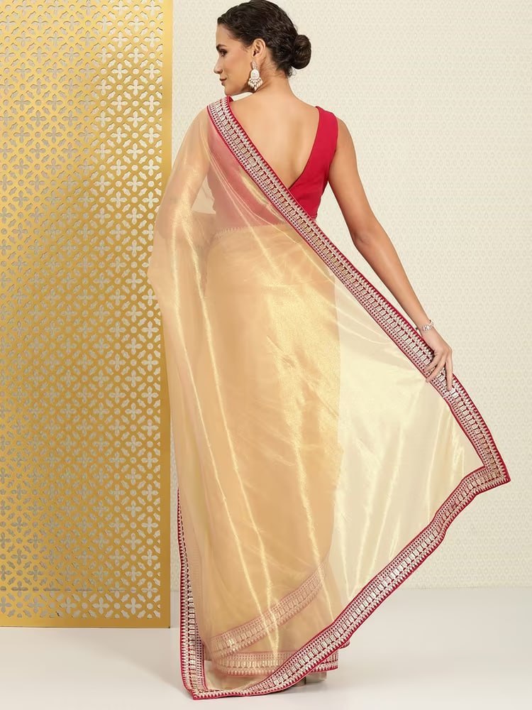 Teeya Creation Chiku Color Organza Silk Lace Work Saree | Grocsy