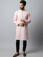 Even Apparels Pink Color Linen Pure Cotton Men's Kurta With Side Placket (SLD070) | Grocsy