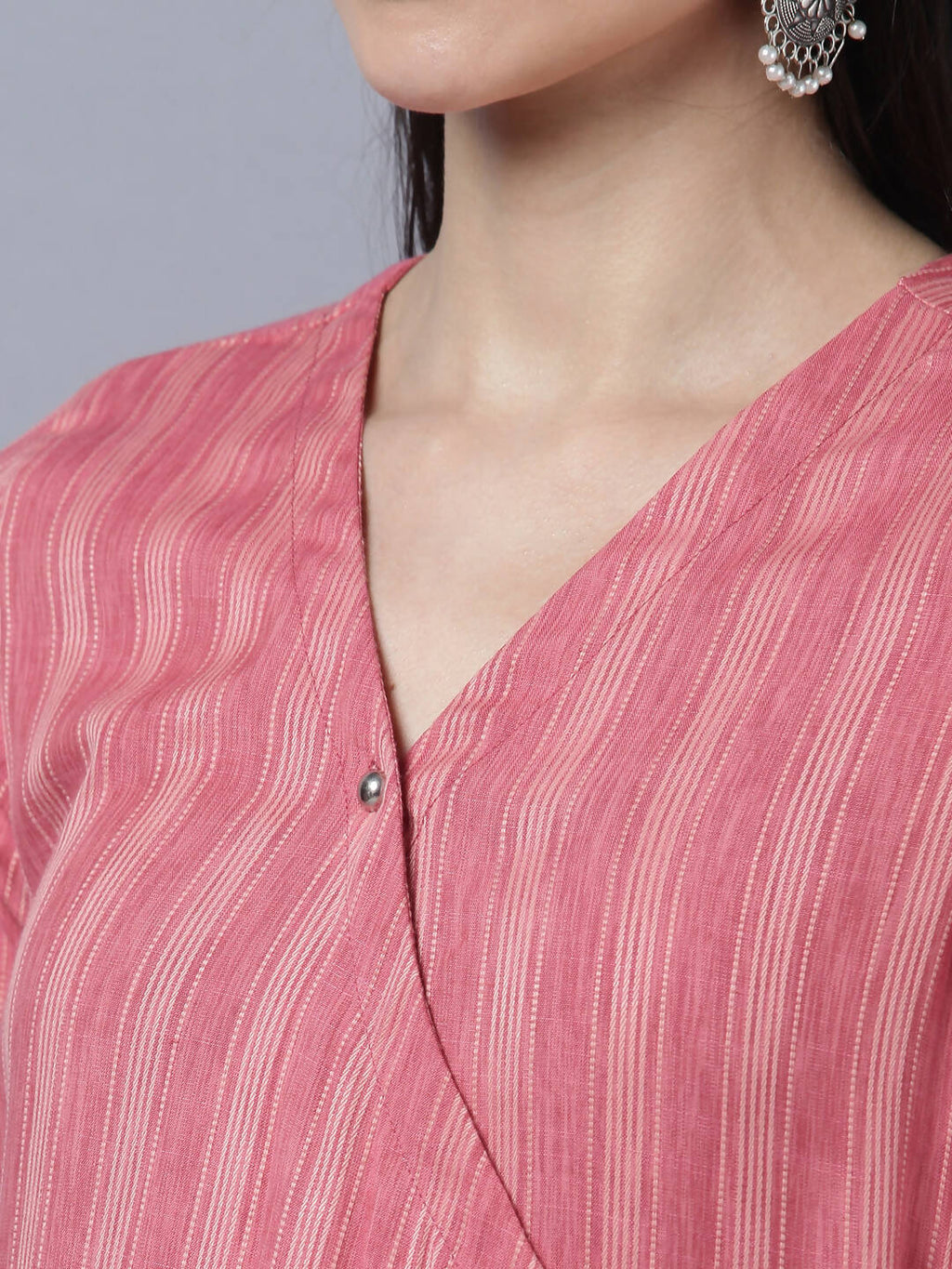 Myshka Stylish Pink Cotton 3/4 Sleeve Women's Kurta Palazzo Set | Grocsy