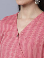 Myshka Stylish Pink Cotton 3/4 Sleeve Women's Kurta Palazzo Set | Grocsy