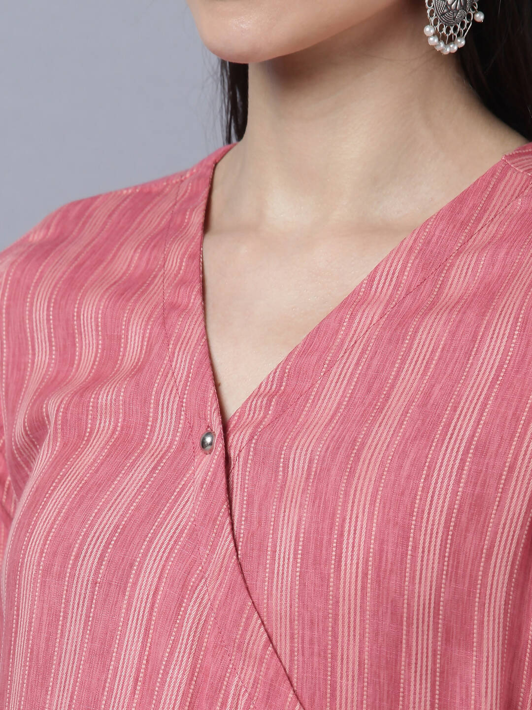 Myshka Stylish Pink Cotton 3/4 Sleeve Women's Kurta Palazzo Set | Grocsy
