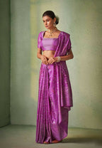 Graceful Designer Violet Color Kanjivaram Silk Saree With Weaving Work - Yomika Fashions | Grocsy
