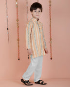 Joban Fashion Kids Island Cotton Full Sleeves Striped Kurta and Pyjama- Orange | Grocsy