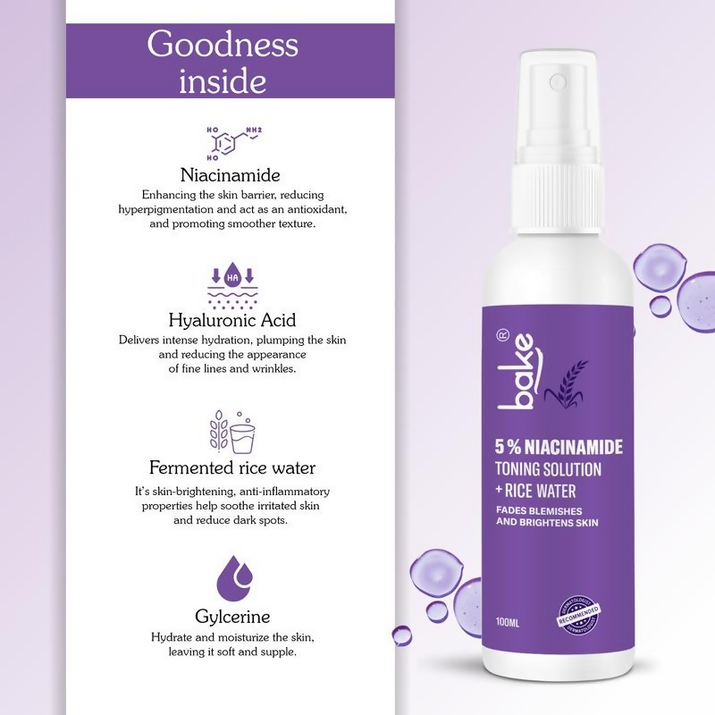 Bake 5% Niacinamide Toner With Fermented Rice Water | Grocsy