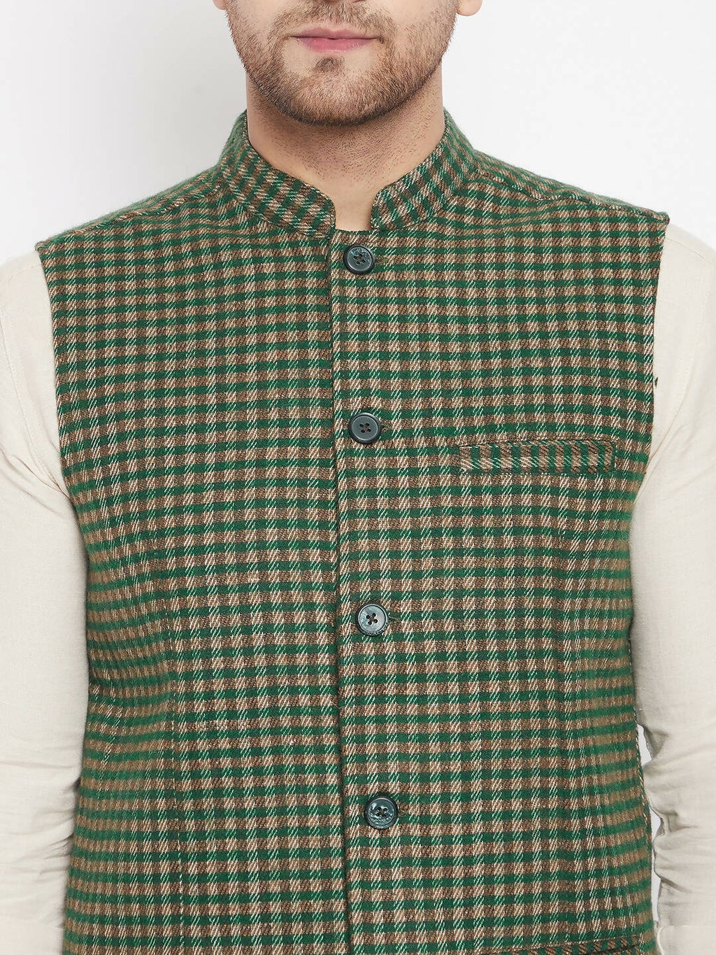 Even Apparels Green Wool Men Woven Nehru Jacket | Grocsy