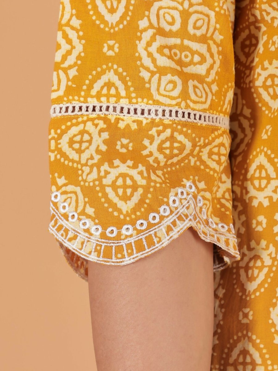 Aramya Straight Soft Cotton Geometric Print Women's Kurta - Yellow | Grocsy