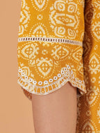 Aramya Straight Soft Cotton Geometric Print Women's Kurta - Yellow | Grocsy