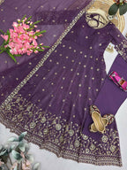 Teeya Creation New Stylish Trendy Elegant Purple Embroidered Anarkali Suit with Dupatta | Grocsy