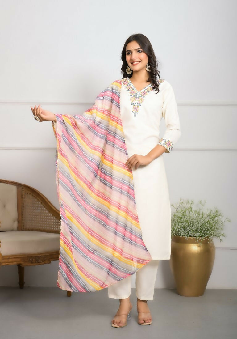 Festive Wear Ethnic White viscose blend Stitched Suit With Dupatta - Tanisha | Grocsy