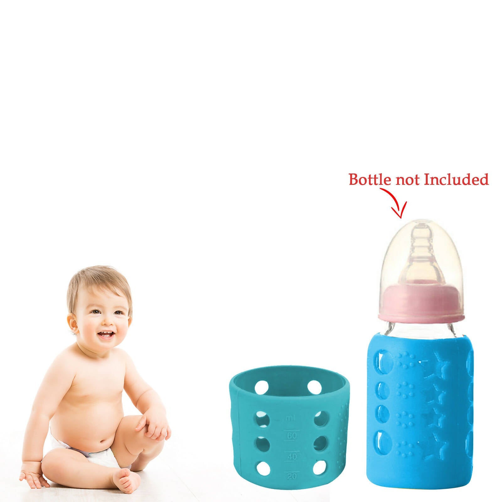 Safe-O-Kid Silicone Baby Feeding Bottle Cover Cum Sleeve for Insulated Protection Small 60mL- Blue | Grocsy
