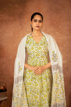 Joban Fashion Yellow Hand Block Printed Cotton Suit Set | Grocsy