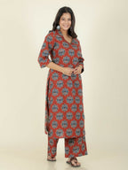 Aramya Red Soft Cotton Ajrakh Straight Kurta for Women | Grocsy