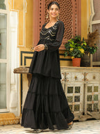 Janasya Black Georgette Sequined Tunic & Bottom | Grocsy