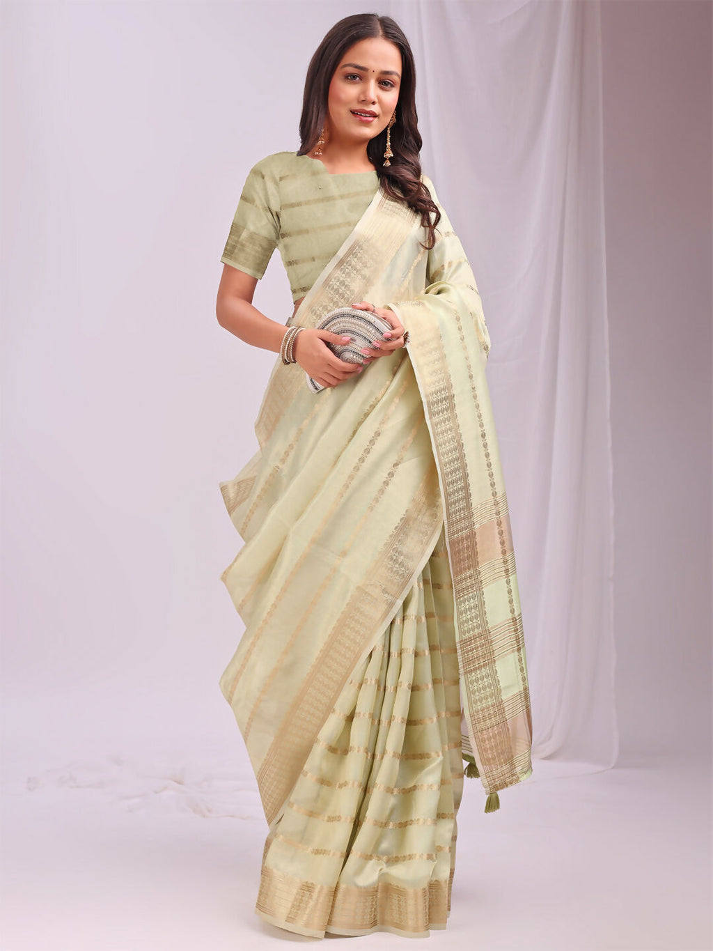 Shree Shyam Fashion Organza Light Green Saree | Grocsy