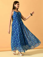 Myshka Women's Blue Fit and Flare Party Dress | Grocsy