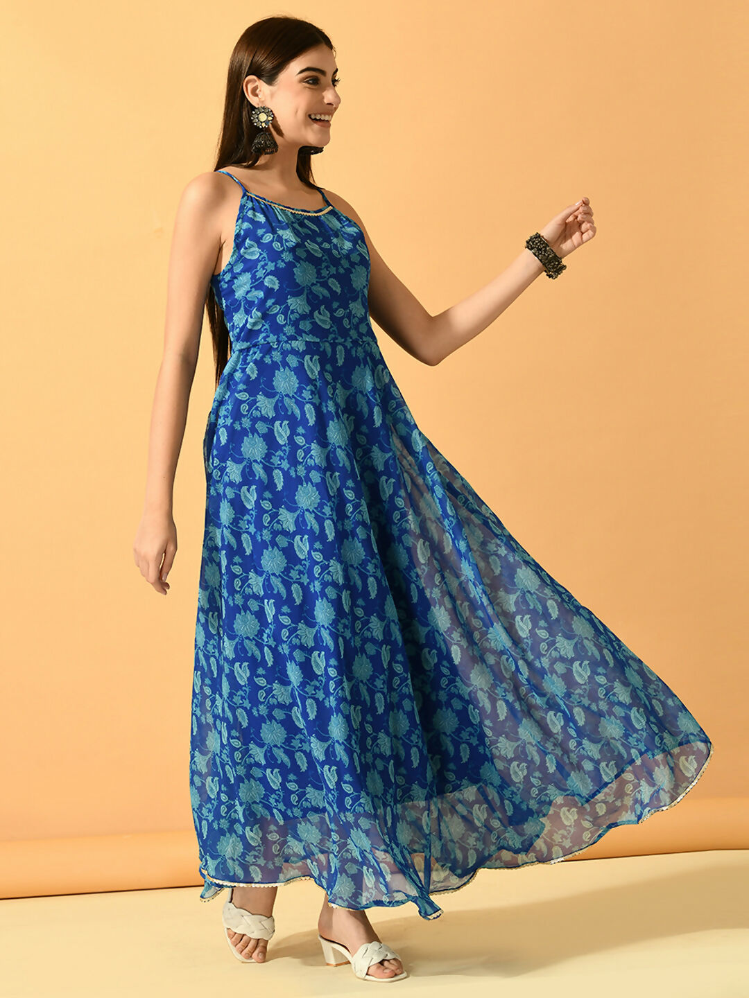Myshka Women's Blue Fit and Flare Party Dress | Grocsy