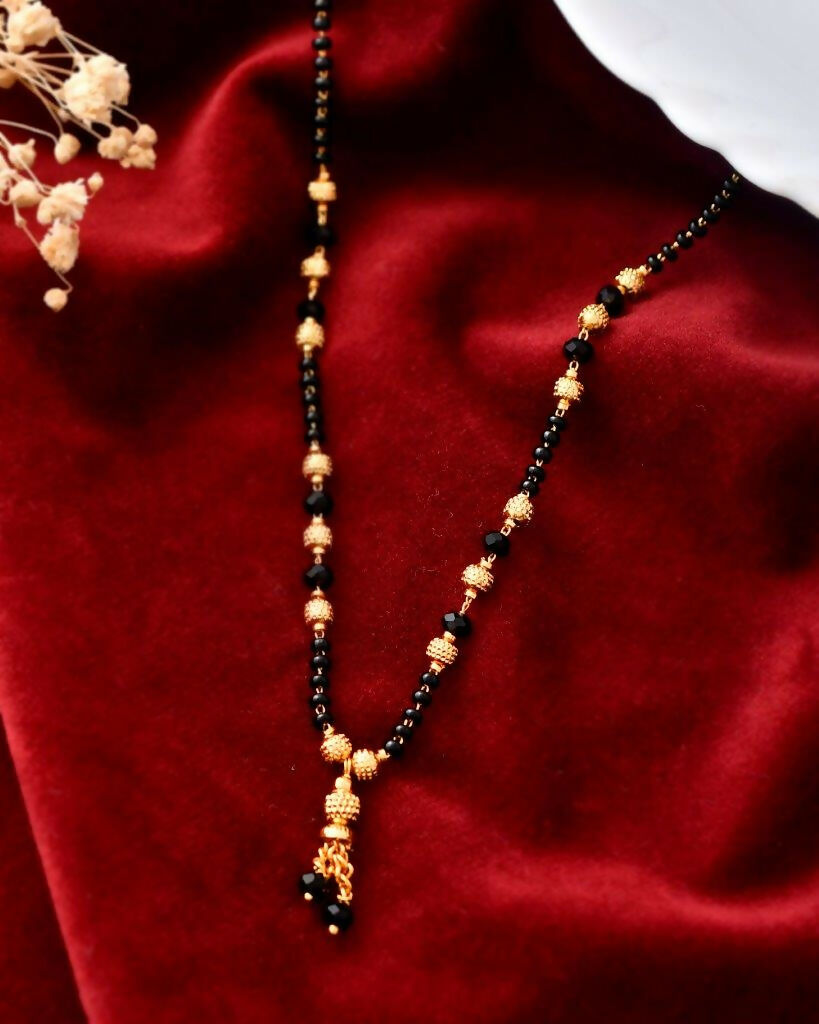 VOJ Gold-Polished Round Design Beaded Chain Mangalsutra | Grocsy