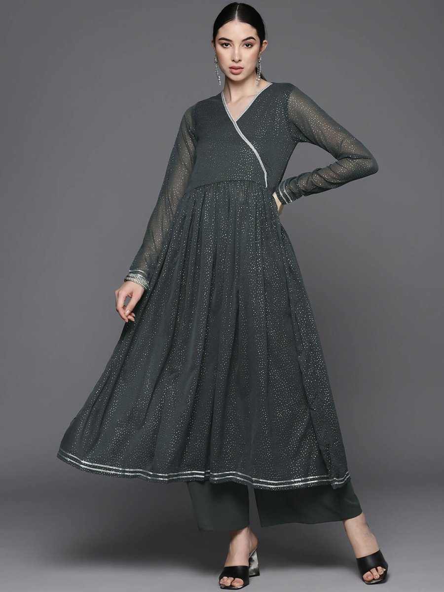 Ahalyaa Womens Kurta Set - Grey | Grocsy
