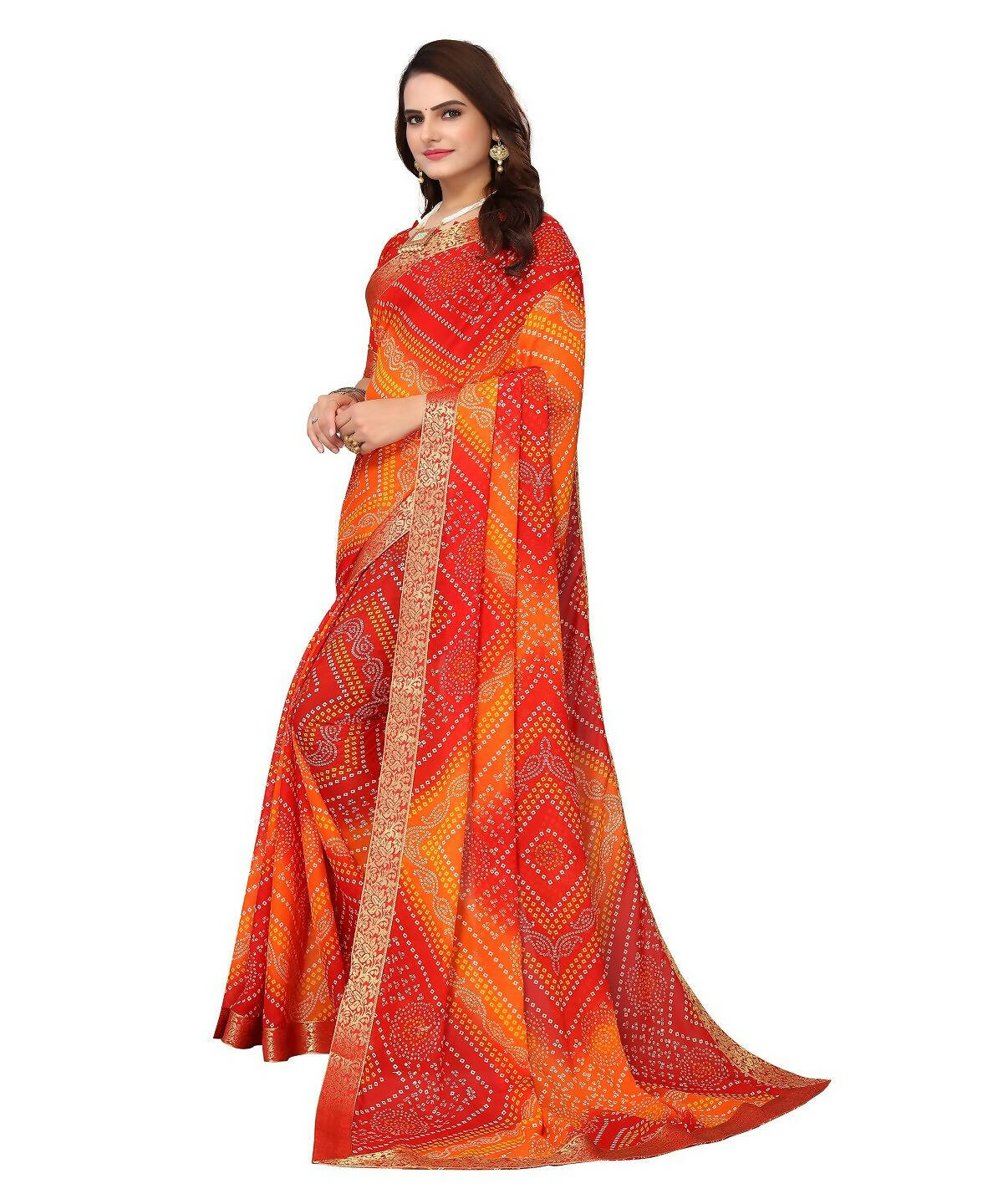 Vamika Red Georgette Printed With Lace Saree (VERA RED) | Grocsy