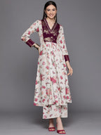 Ahalyaa Womens Beige Crepe Digital Printed Kurta Palazzo Set | Grocsy