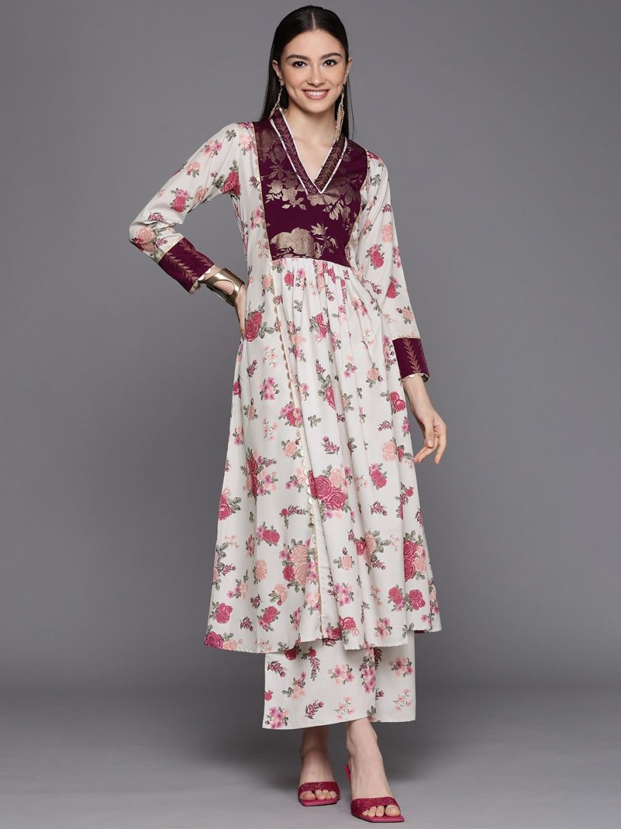 Ahalyaa Womens Beige Crepe Digital Printed Kurta Palazzo Set | Grocsy
