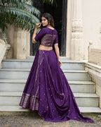 Lorenvalley Purple Pure Chanderi Plain With Zari Weaving Work Border Lehenga Choli | Grocsy