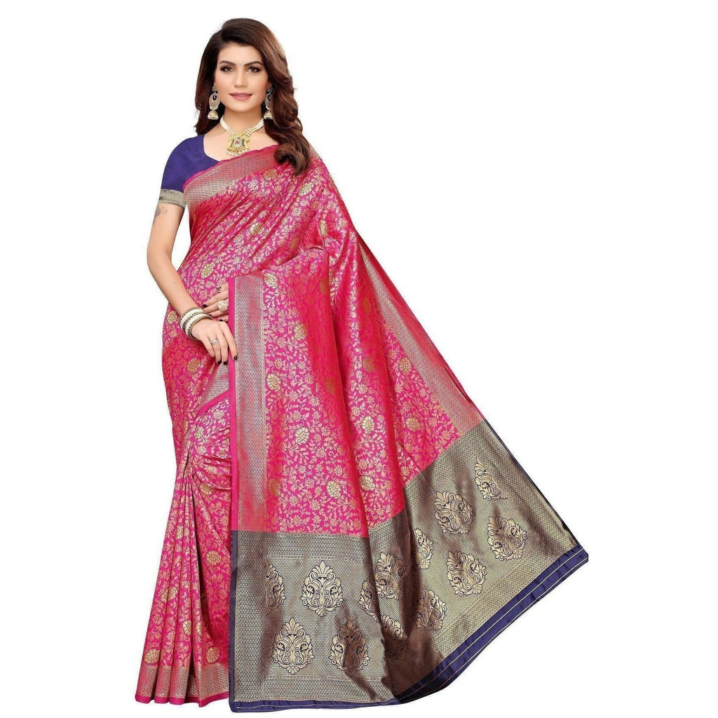Vamika Banarasi Jaquard Pink Weaving Saree (BANARASI 01) | Grocsy