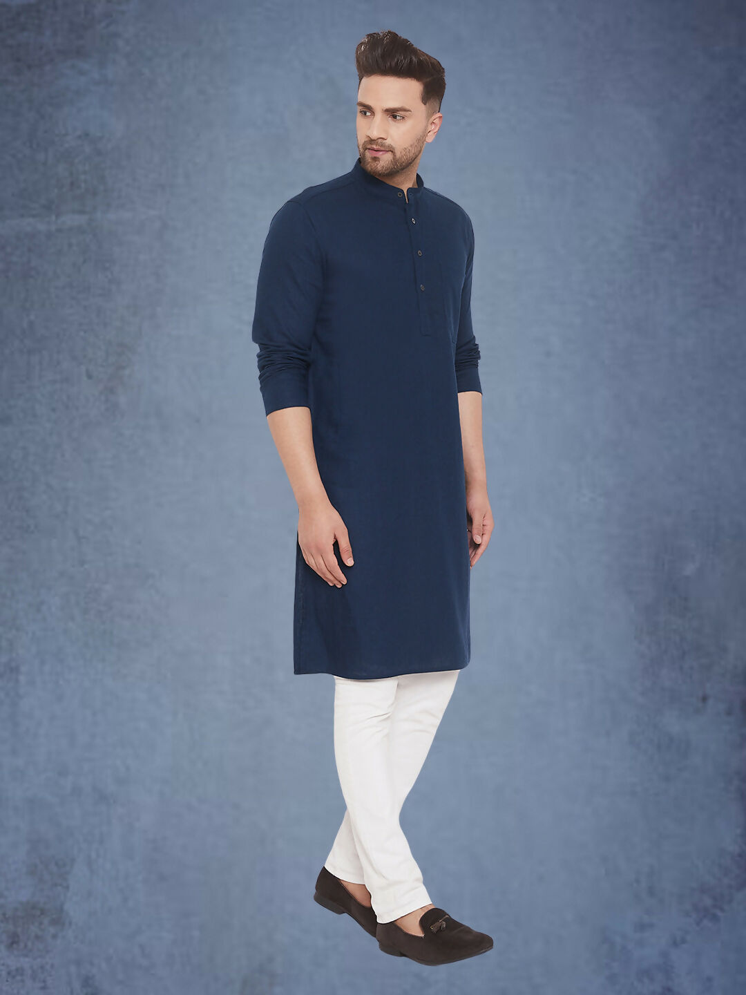 Even Apparels Men's Pure Cotton Blue Kurta | Grocsy
