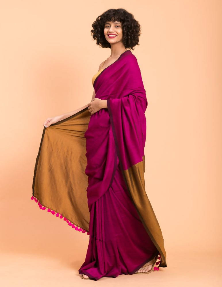 Suta Pink Golden Colorblocked Saree | Grocsy