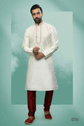 Raivat Ethnic Art Silk Mirror Embroidery Work Kurta Pajama In Cream Colour | Grocsy