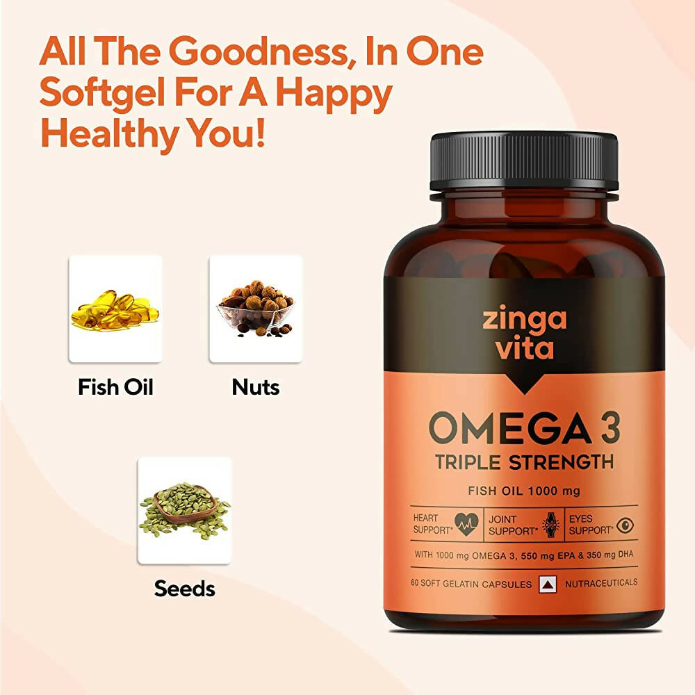 Zingavita Triple Strength Omega 3 Fish Oil 1000 mg Softgel Capsules | Grocsy