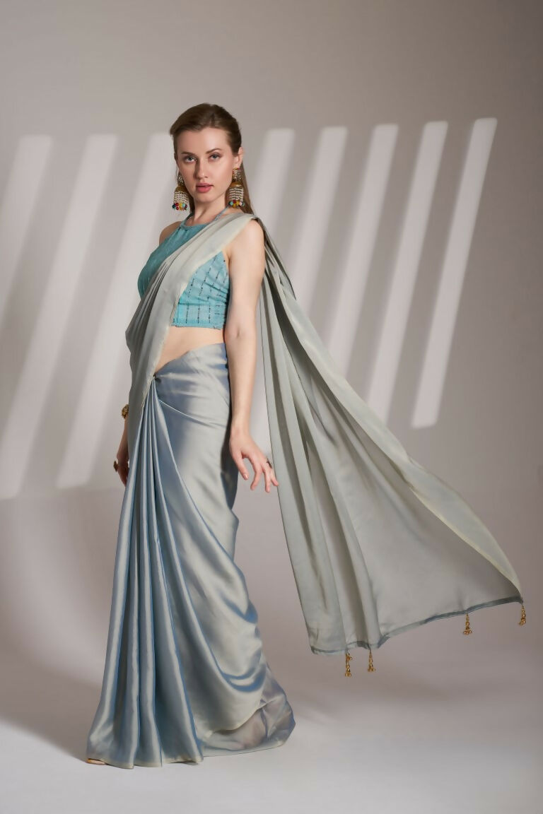 Grey Satin Rangoli Solid Fancy Designer Saree - Nafisa | Grocsy