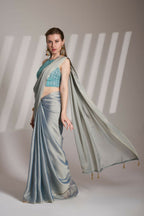 Grey Satin Rangoli Solid Fancy Designer Saree - Nafisa | Grocsy