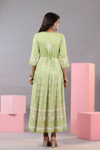 Juniper Women Green Rayon Staple Printed Maxi Dress | Grocsy
