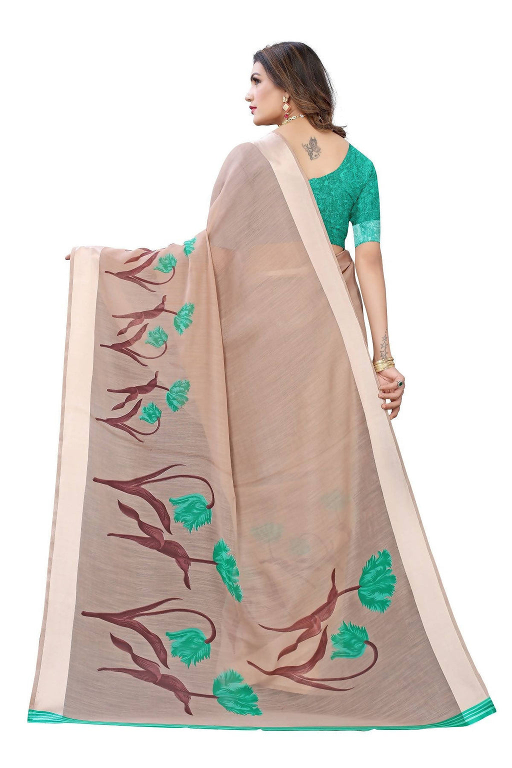 Vamika Brown Linen Satin Patta Saree (VANI CHIKU) | Grocsy