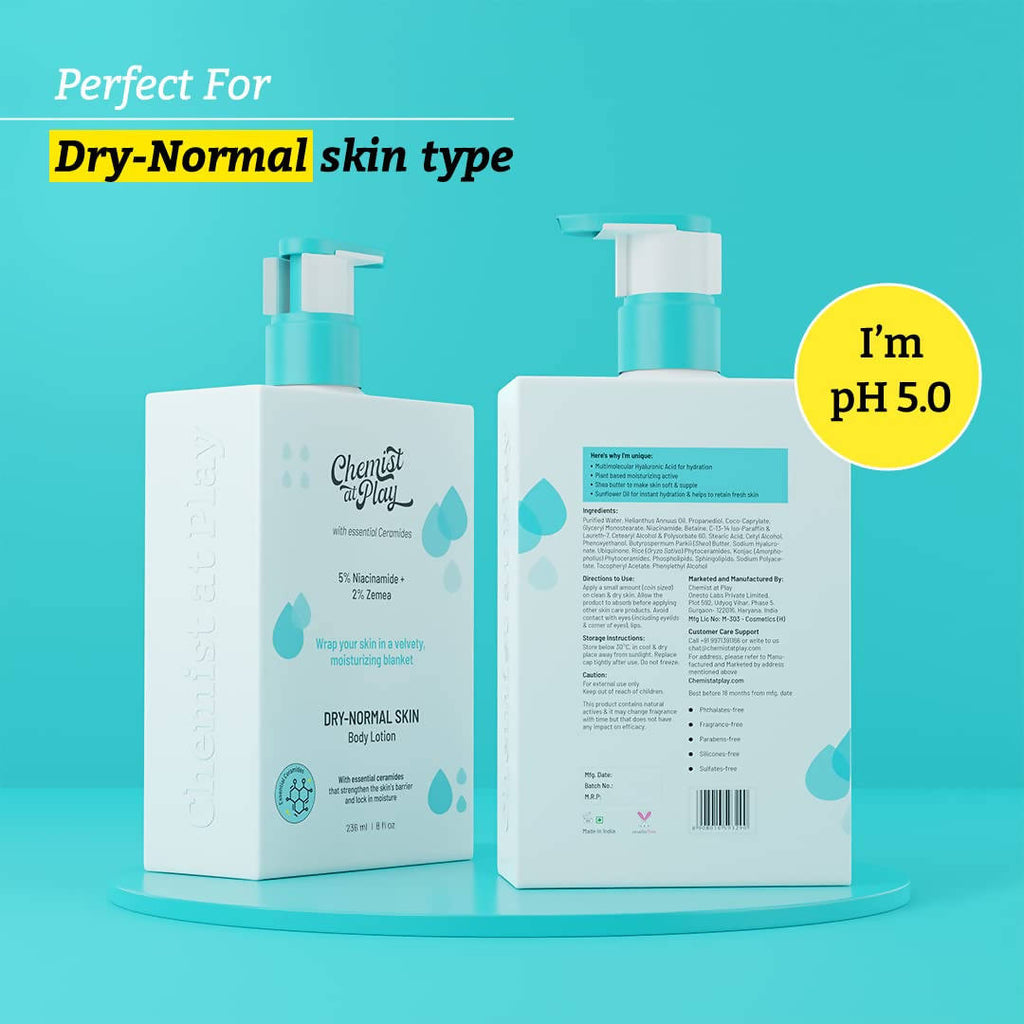 Chemist At Play Dry-Normal Skin Body Lotion with 5% Niacinamide + 2% Zemea For Deep Nourishment, Long Hydration | Grocsy
