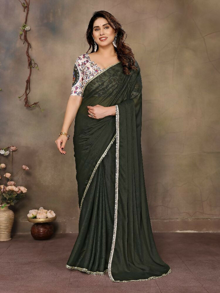 PR Fashion Mehen Star Georgette Solid Georgette With Mirror Border Saree | Grocsy