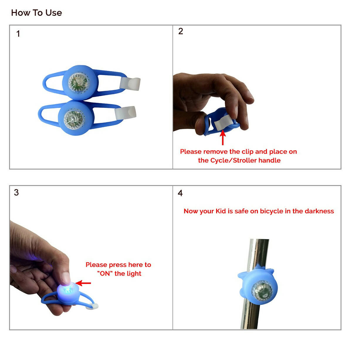 Safe-O-Kid Bicycle/Baby Stroller Led Light With Sos Signal Light Complete Front & Rear Road Safety - Blue | Grocsy