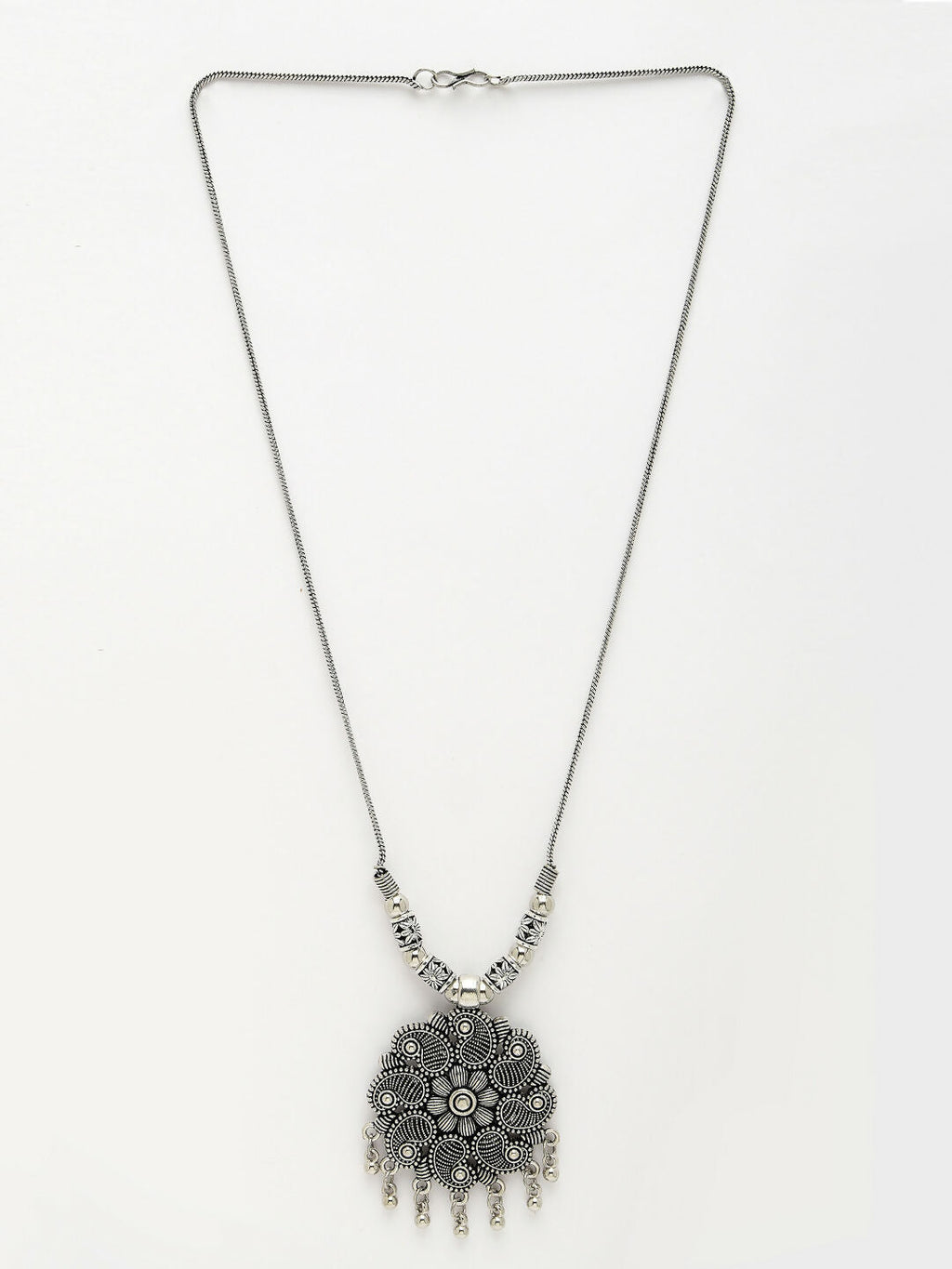 NVR Women's Silver-Toned Floral Shape Pendant with Chain | Grocsy