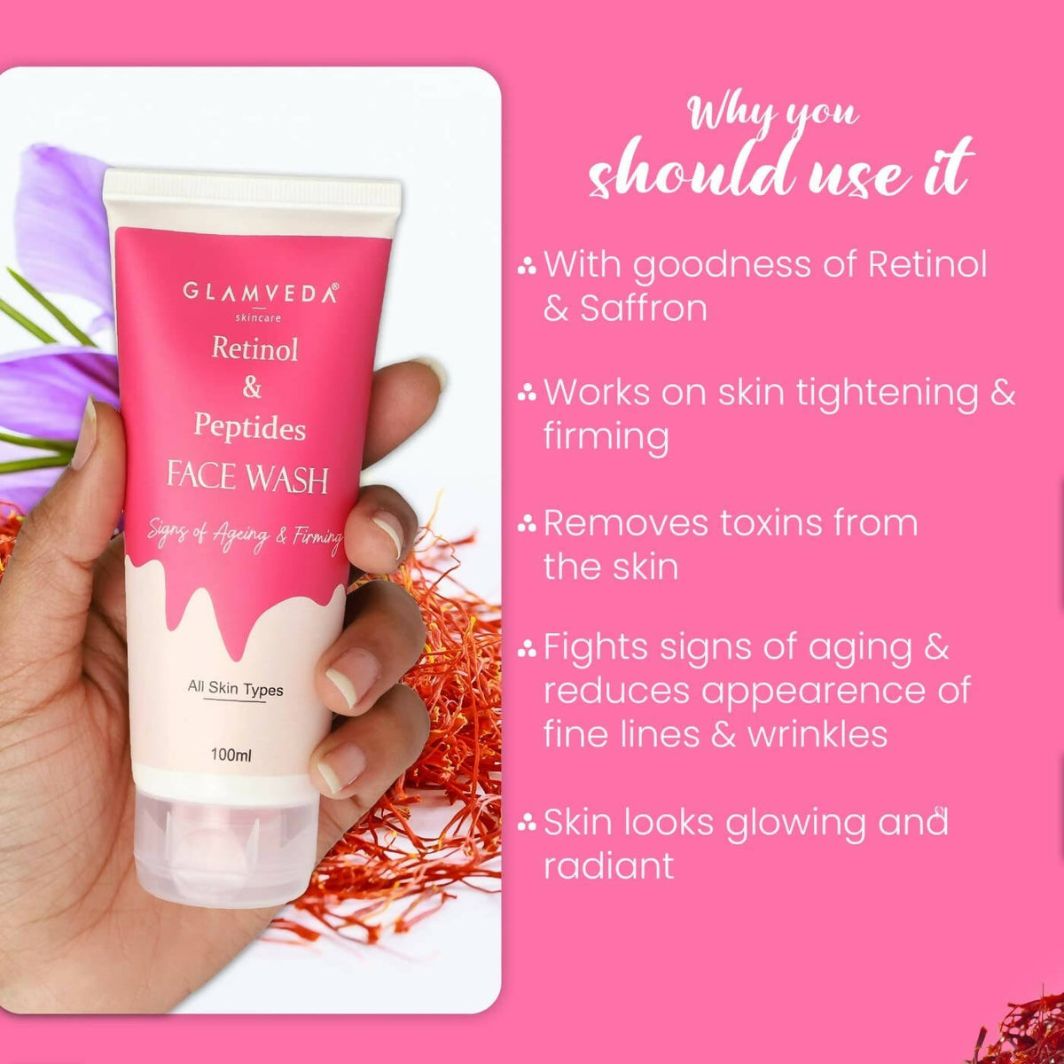 Glamveda Retinol & Peptide Anti Ageing Face Wash | Grocsy