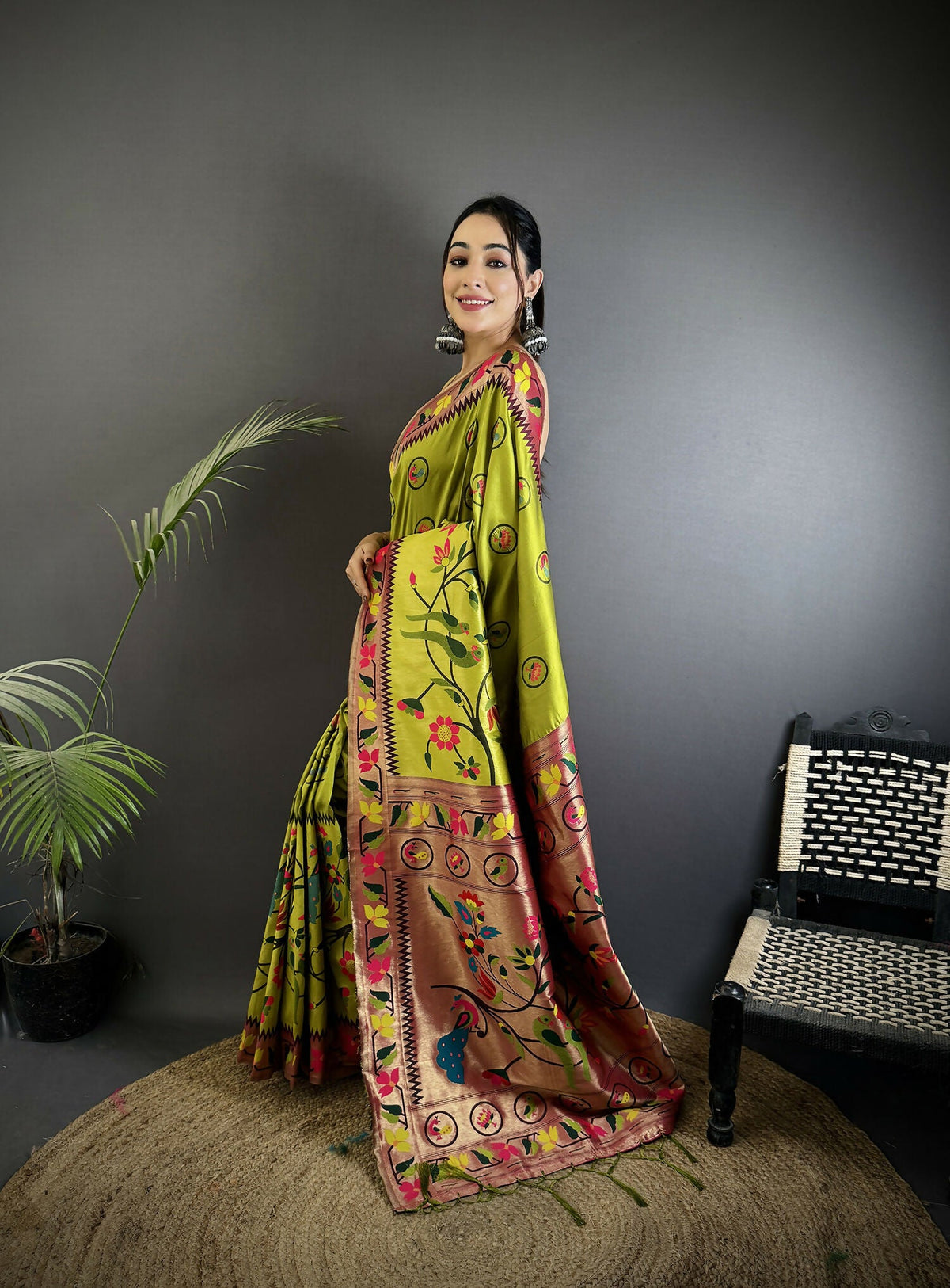 Joban Fashion Light Green Paithani Soft Silk Meenakari Saree | Grocsy