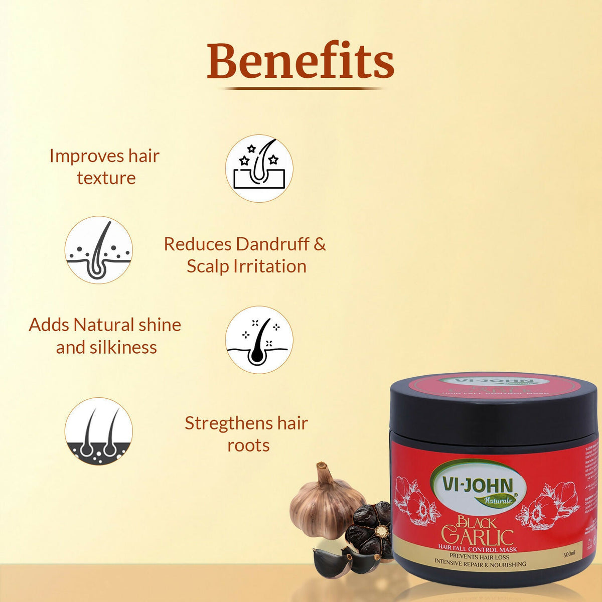 VI-JOHN Naturale Black Garlic Hair Mask Prevent Hair Loss intensive Repair & Nourishing | Grocsy