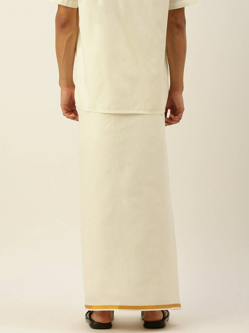 Ramraj Cotton Mens Pure Cotton 1/2 Inch Gold Jari Dhoti - Cream | Grocsy