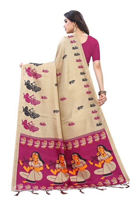 Vamika Brown and Pink Kalamkari Print With Jhalar Khadi Silk Saree (SHABRI WINE) | Grocsy
