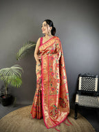 Joban Fashion Rani Pink Floral Vine Pattern Soft Silk Paithani Saree | Grocsy