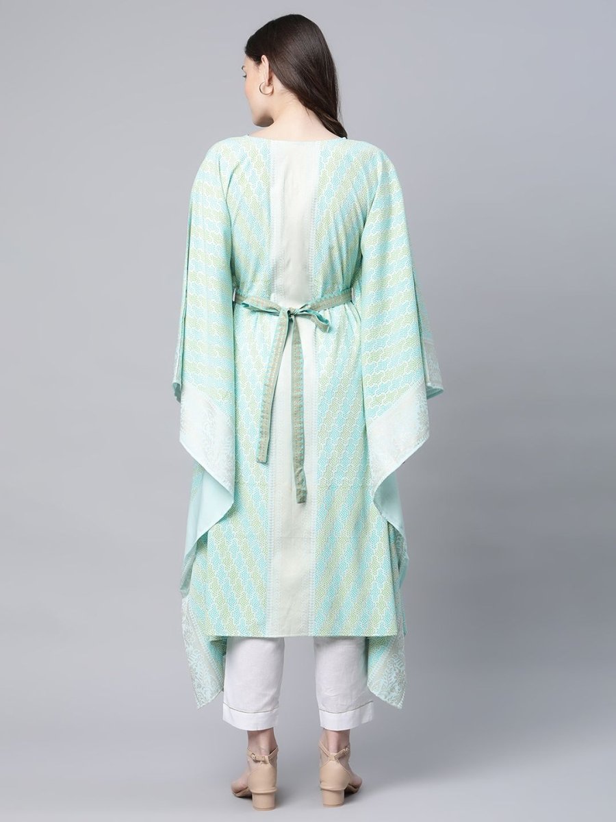 Ahalyaa Women Sea Green Crepe Printed Kaftan Kurta | Grocsy