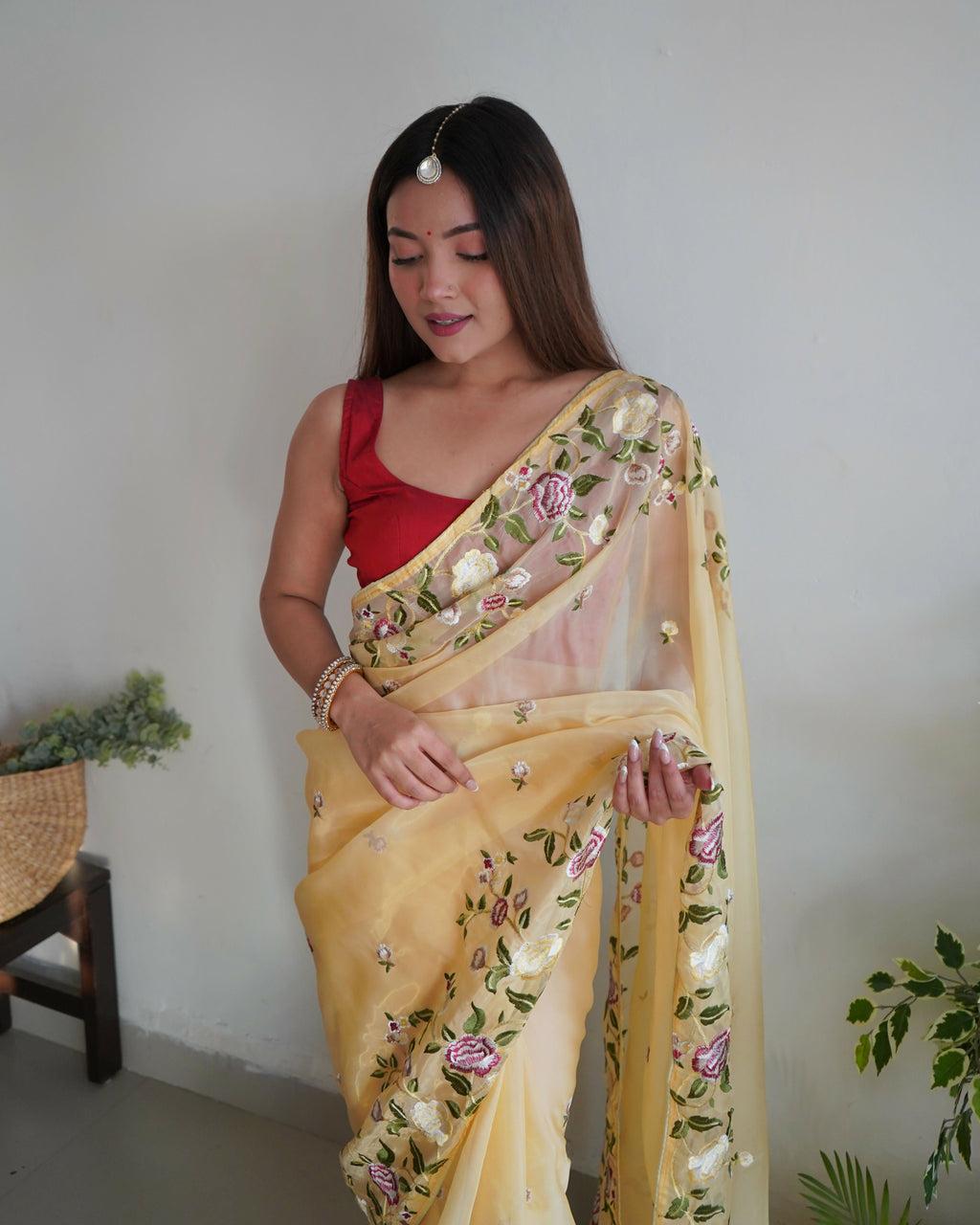 Vamsee Damini Yellow Gold Tebi Silk Saree | Grocsy