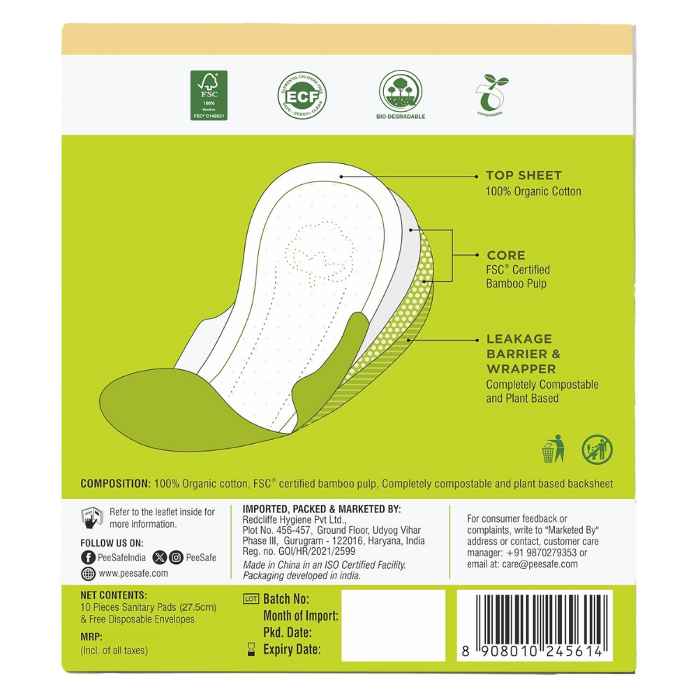 Pee Safe Organic Cotton Biodegradable Sanitary Pads | Grocsy