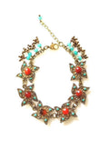 Bling Accessories Antique Brass Semi Precious Natural Stone Coral & Turquoise Charm Bracelet | Grocsy