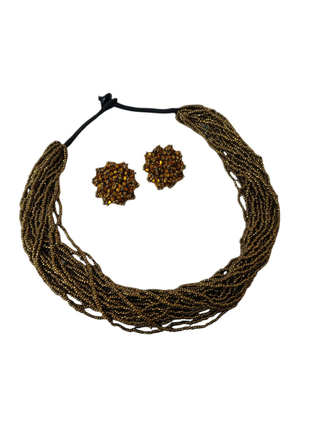 Inhanns Vibrant Handmade 20 Layers Beaded Necklace With Matching Earrings - Golden | Grocsy